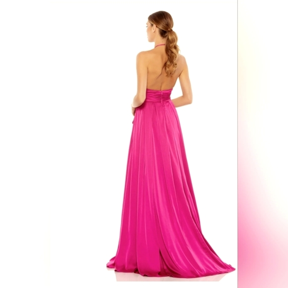 Ieena for Mac Duggal,Charmeuse Halter Strap Soft Tie Waist Gown, Magenta, Size 4 - Picture 2 of 12